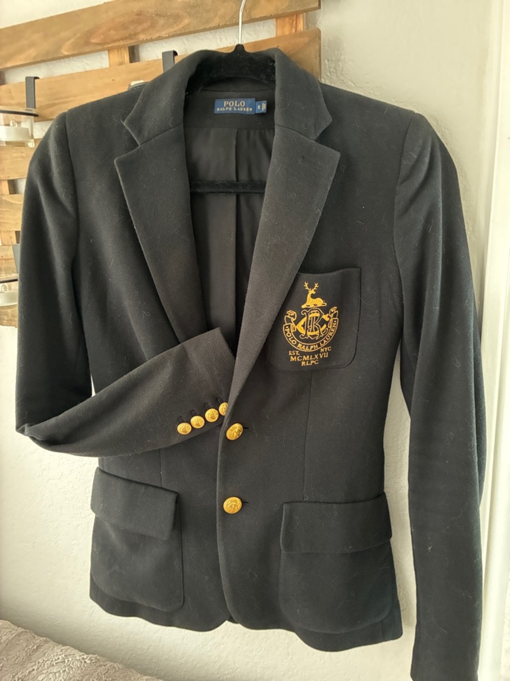 Polo by Ralph Lauren Black Blazer with Gold Crest & Buttons size 2